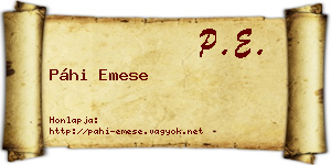 Páhi Emese névjegykártya
